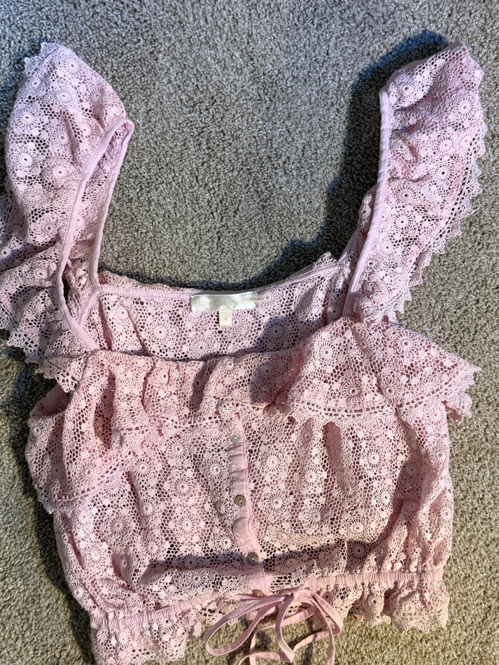LoveShackFancy Pink Lace Ruffle Crop Top - Picture 6 of 10